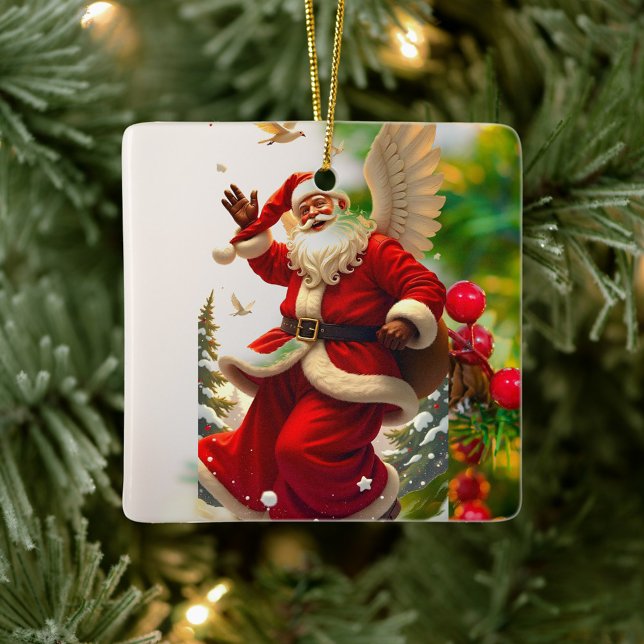 Ornament på flytande Jultomten (Santa Claus Ornament Against a Christmas Tree!)