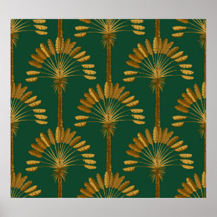 Ornament på Golden handflatan träd på gröntens bak Poster