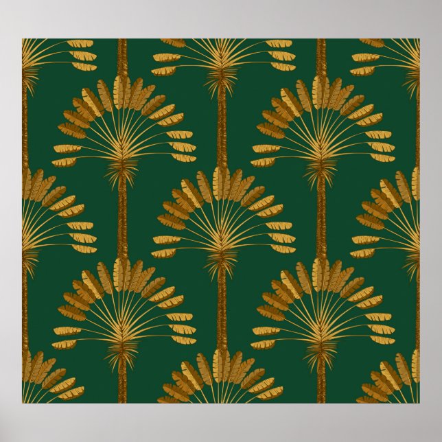 Ornament på Golden handflatan träd på gröntens bak Poster (Framsidan)