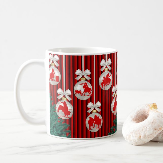 Ornament på Röda Helgdag Mugg/Kopp Kaffemugg (Med munk)