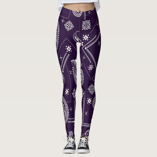 Ornament Paisley Bandana Print Mönster Leggings (Framsida)