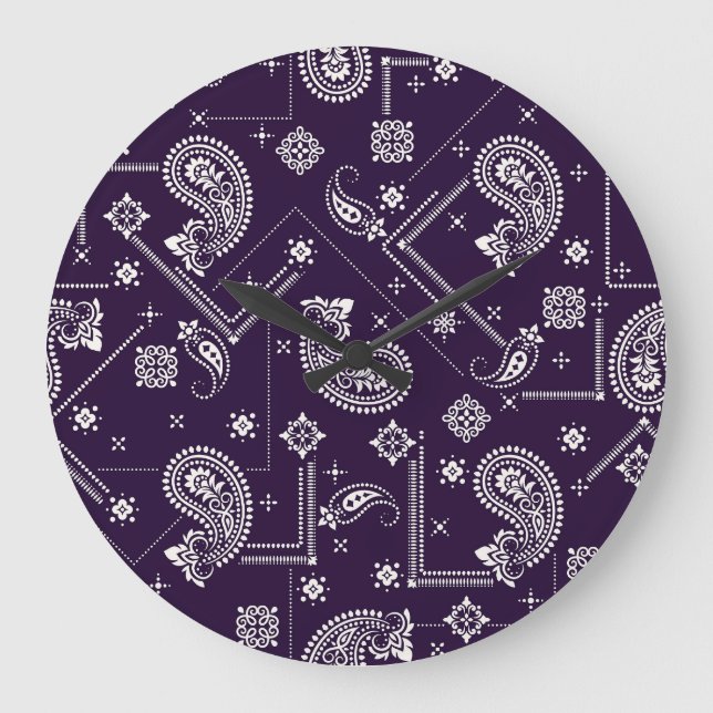 Ornament Paisley Bandana Print Mönster Stor Klocka (Framsida)