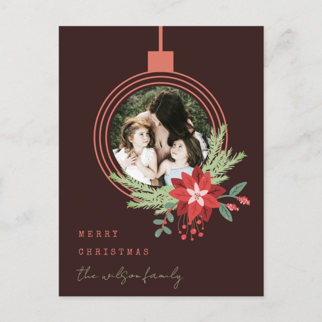 Ornament Photo Poinsettia Brown God jul Helg Vykort (Framsida)
