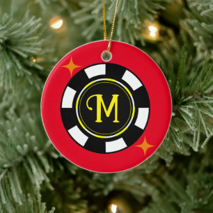 Ornament- Poker-Personlig (lägg till inledande) Julgransprydnad Keramik