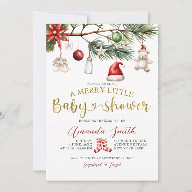 Ornament Santa Merry Little Baby Shower Inbjudningar (Framsida)