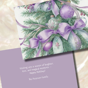 Ornament Satin Ribbon Evergreen Lila Grönt Helgkort