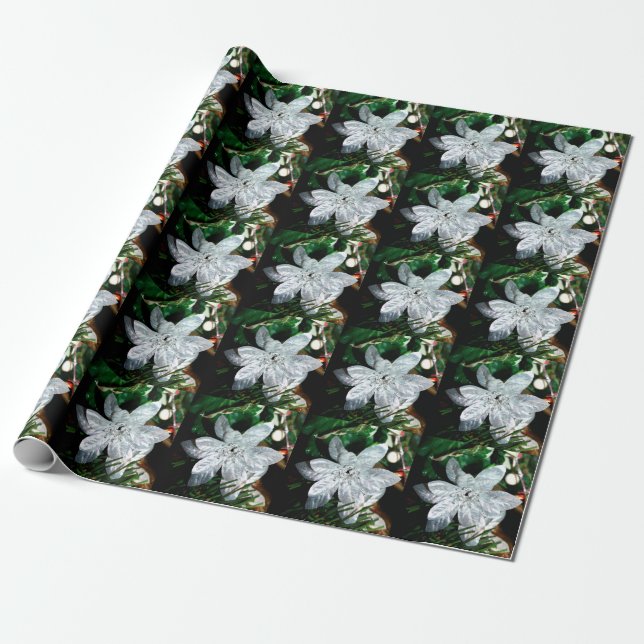 Ornament - Silver Poinsettia Dekoration Presentpapper (Utrullad)