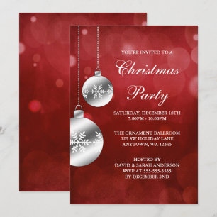 Ornament Silver Red Bokeh jul Party Inbjudningar