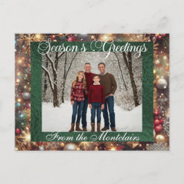 Ornament, Silver-skript och ramfoto - Grönt Helg Vykort