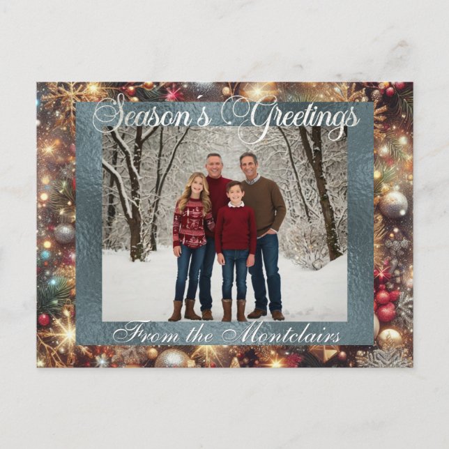 Ornament, Silver-skript och ramfoto - Silver Helg Vykort (Framsida)