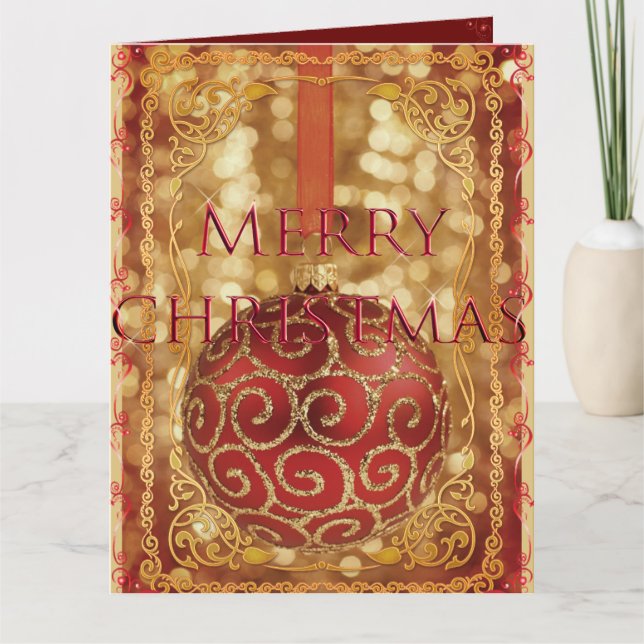 ORNAMENT SPARKLING GULD RED RAM HELGDAG KORT (Framsida)