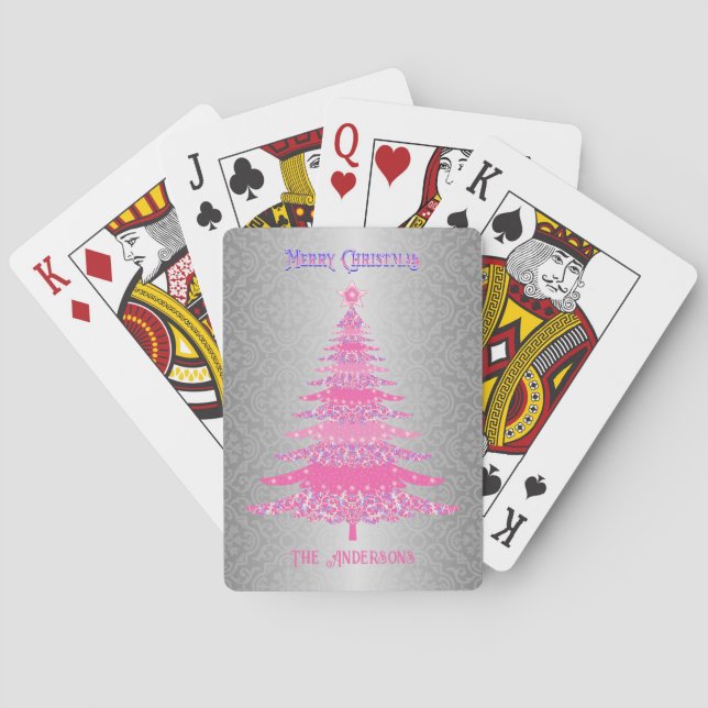 Ornament vid elegant Julgran Rosa Silver Namn Casinokort (Baksidan)