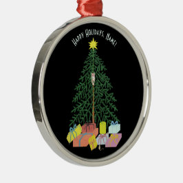Ornament vid Metall-rundan vid Christmast Träd Trä