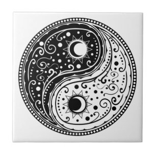 Ornament yin yang-symbol paisley-design kakelplatta