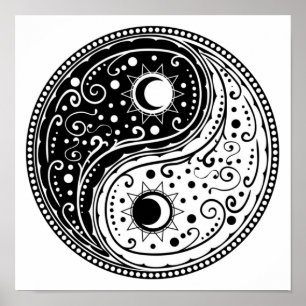 Ornament yin yang-symbol paisley-design poster