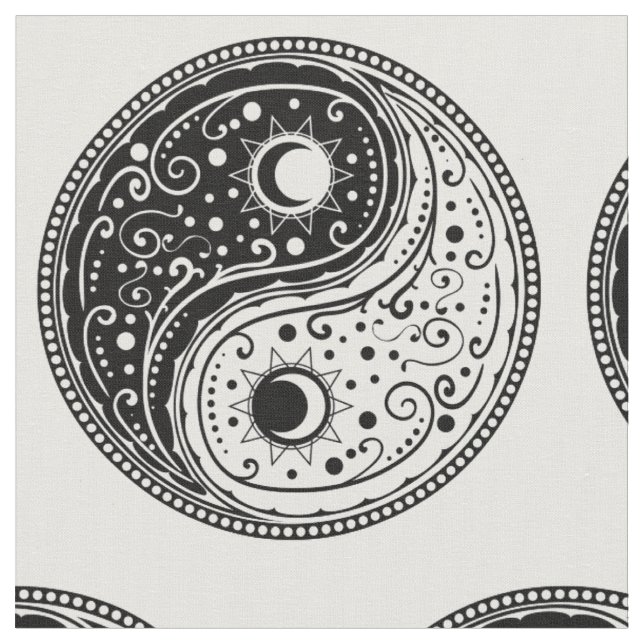 Ornament yin yang-symbol paisley-design tyg (Närbild)