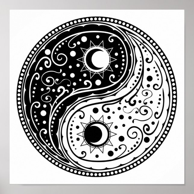 Ornament Yin Yang-tecken paisley-design Poster (Framsidan)