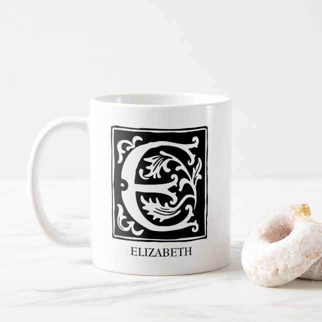 Ornamental Alphabet Brev E Monogrammed Kaffemugg (Med munk)