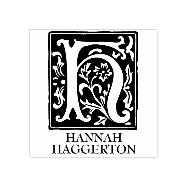 Ornamental Alphabet Brev H Monogrammed Stämpel (Tryck)