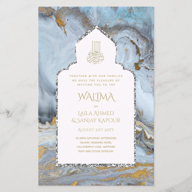 Ornamental Bilingual WALIMA Nikah Muslim Bröllop Flygblad (Framsidan)