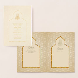 Ornamental Bilingual WALIMA Nikah Muslim Bröllop Folierat Kort