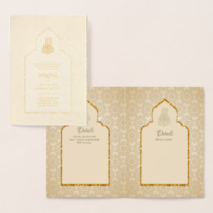 Ornamental Bilingual WALIMA Nikah Muslim Bröllop Folierat Kort