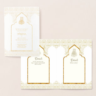 Ornamental Bilingual WALIMA Nikah Muslim Bröllop Folierat Kort