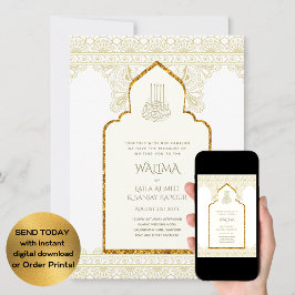 Ornamental Bilingual WALIMA Nikah Muslim Bröllop Inbjudningar
