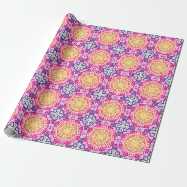Ornamental blommigt mandala: färglös vintage. presentpapper (Utrullad)