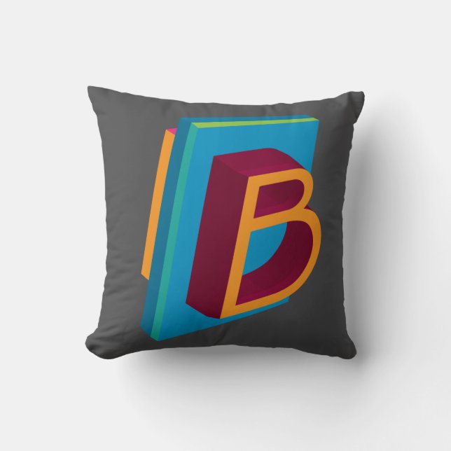 Ornamental Brev B Monogram på Grått Kudde (Framsida)