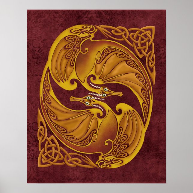 Ornamental Celtic Dragons Poster (Framsidan)