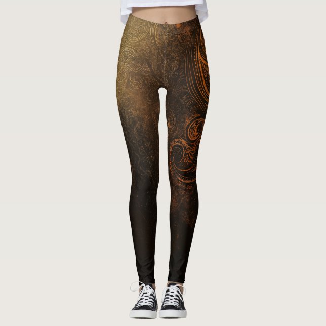 🖤 Ornamental Dark Gold Pattern - Luxurious & Intr Leggings (Framsida)