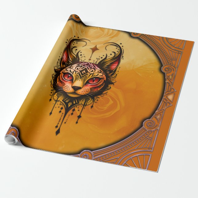 Ornamental elegans: A porträtt av en katt. Presentpapper (Utrullad)