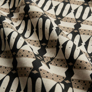 Ornamental Elegant Black & Beige Geometric Mönster Tyg