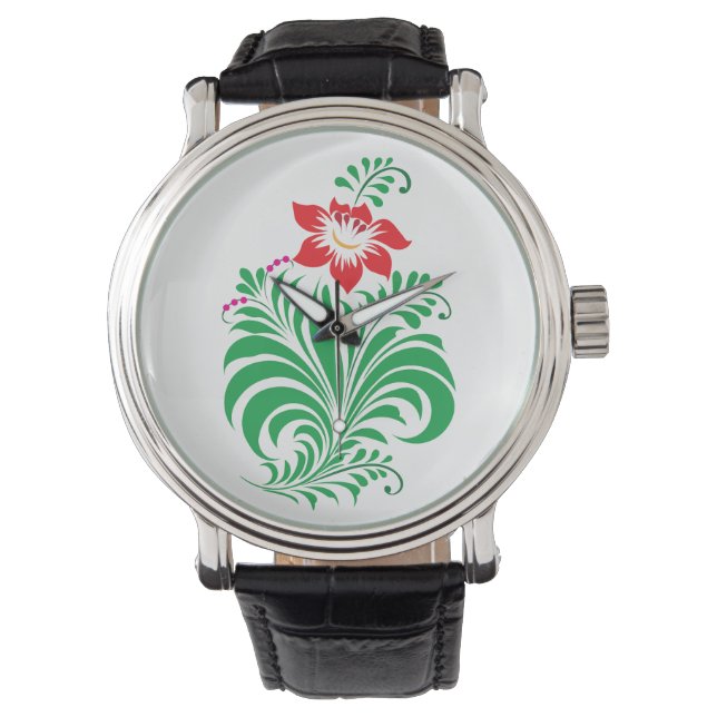 Ornamental Floral Flower Design – Elegant Armbandsur (Framsida)