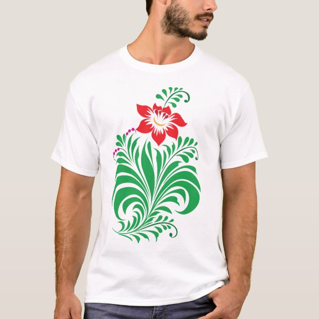 Ornamental Floral Flower Design – Elegant T Shirt (Framsida)