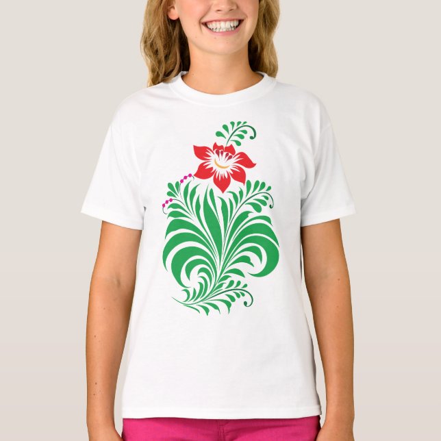 Ornamental Floral Flower Design – Elegant T Shirt (Framsida)