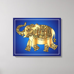 Ornamental Guld Elephant Canvastryck