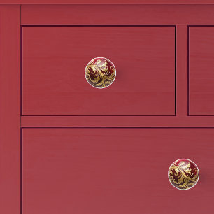 Ornamental Guld Löv Scrollwork Red Orb Knopp