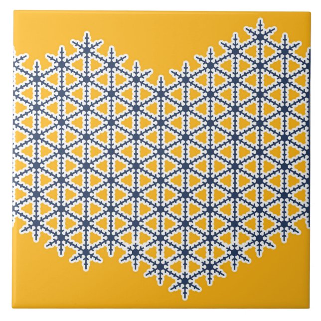 Ornamental, gult, marinblått, vitt, mönster kakelplatta (Framsidan)