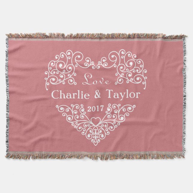 Ornamental Heart anpassningsbar text kastar filt (Framsidan)