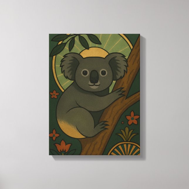 Ornamental Koala i Botanical Mandala Canvastryck (Framsida)