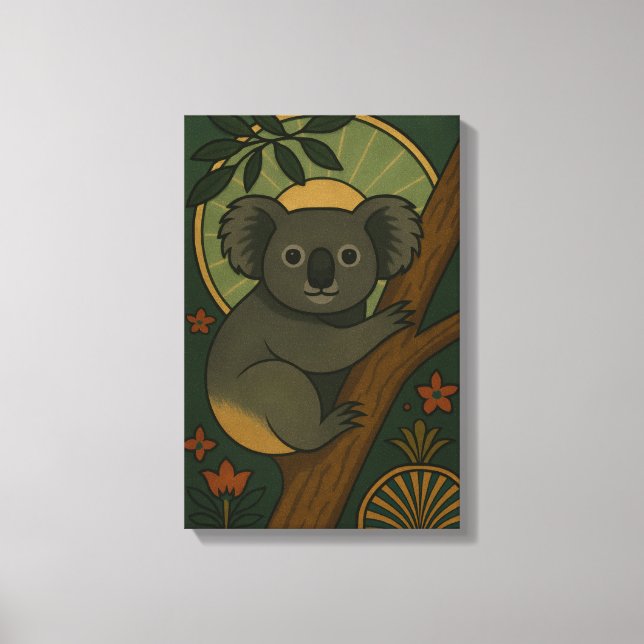 Ornamental Koala i Botanical Mandala Canvastryck (Framsida)