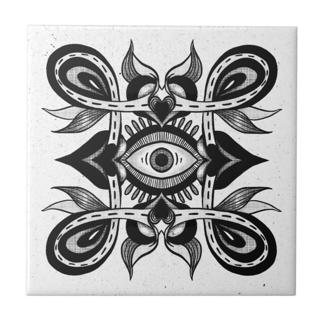 Ornamental Öga - Weirdcore Botanical Tattoo Stil Kakelplatta (Framsidan)