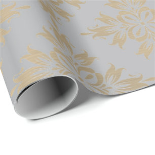 Ornamental Silver Grått Metallic Guld Faux Sepia Presentpapper