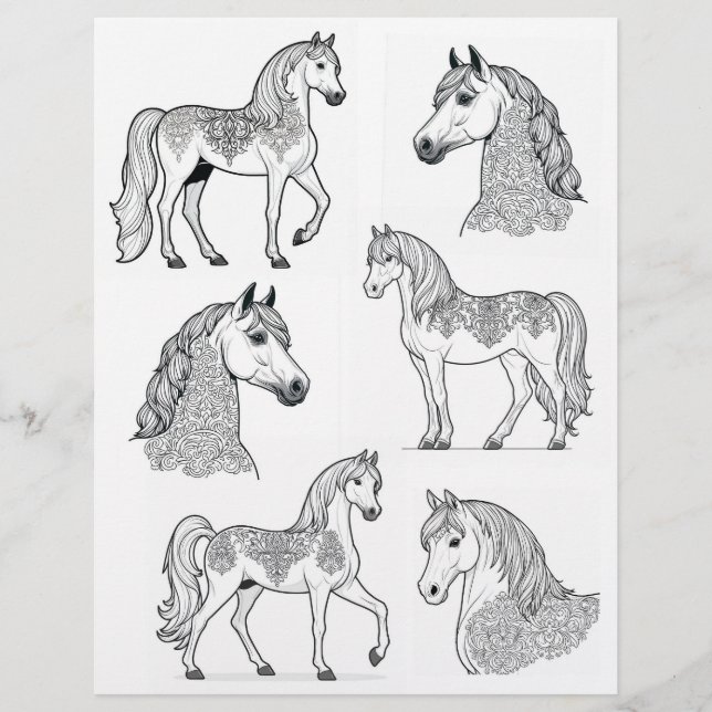 Ornamental Tattoed Horses B&W LineArt (Framsida)