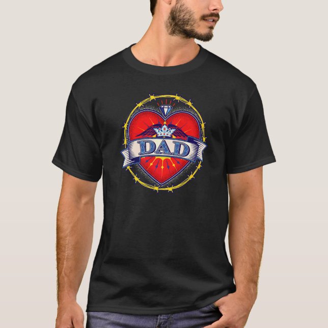 Ornamental Tattoo Stil Heart Pappa T Shirt (Framsida)
