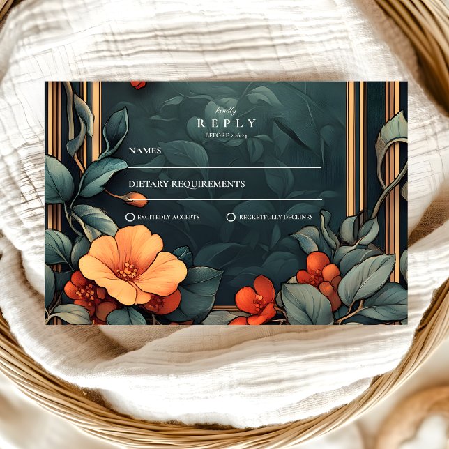Ornamentala blommande Art Nouveau bröllopskonst OSA Kort (Skapare uppladdad)