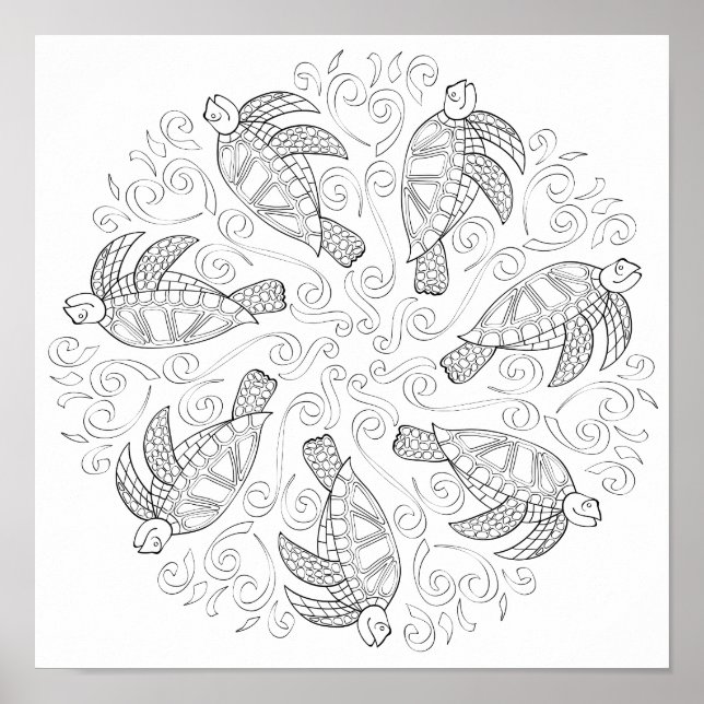 OrnaMENTALs #0026 Sea Turtle Stänk Färg Din egen Poster (Framsidan)