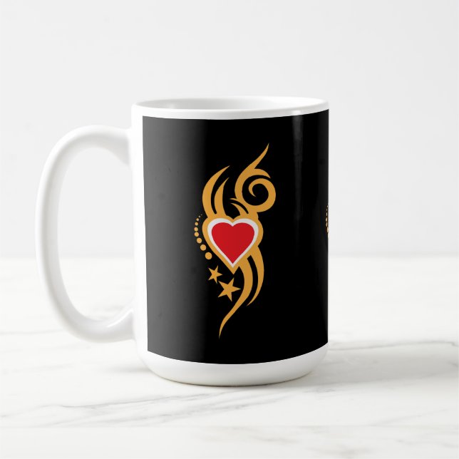 Ornamentalt blommigt hjärtatatuering kaffemugg (Vänster)